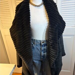 BB Dakota Black Ribbed Open-Front faux fur Sweater